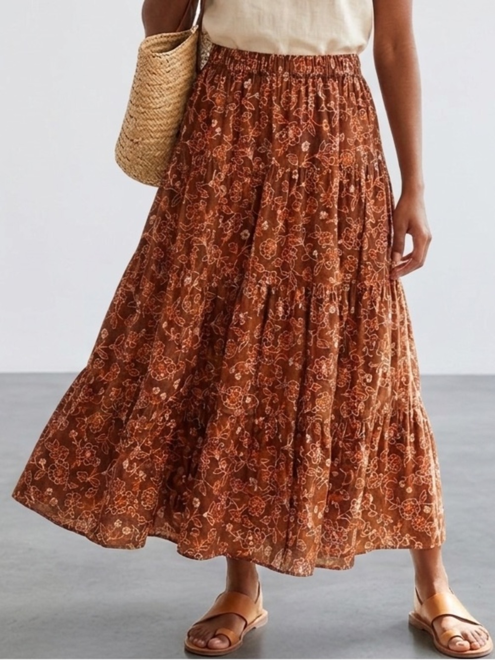 J.Crew Tiered Pull On Maxi Skirt Vintage Vines Size Medium - Picture 2 of 10